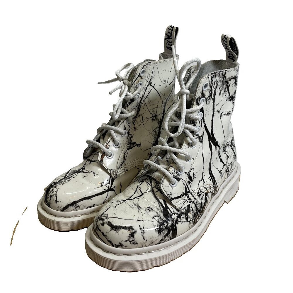Dr Martens Women US 6 EU 37 Black White Splatter Pascal Boots Patents Leather